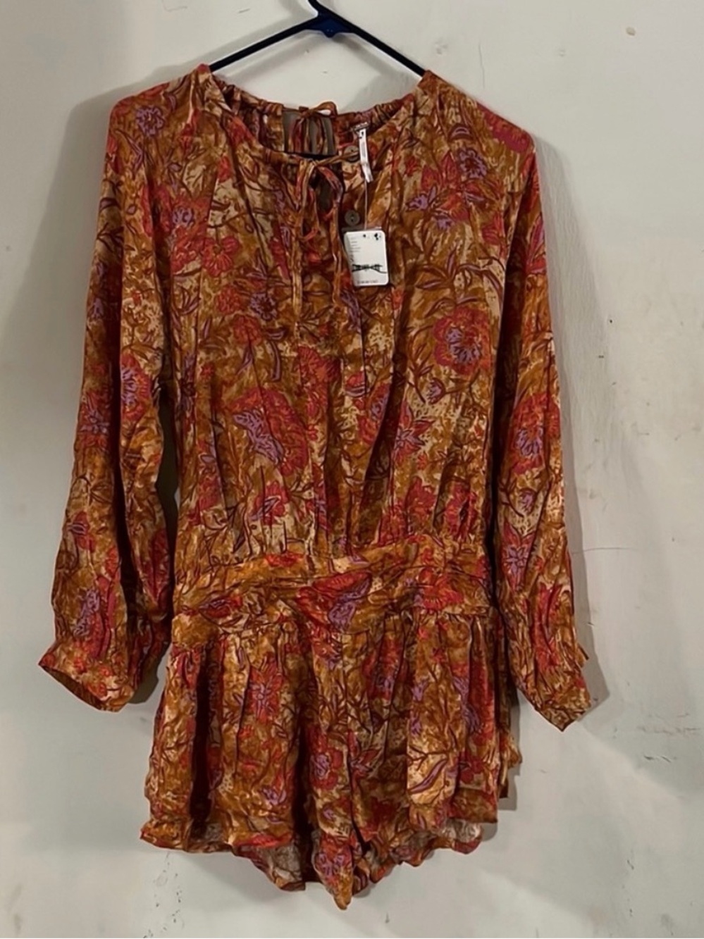 Free People ‘Dance Till Dawn’ Romper Size Small - Orange Floral 🧡 🌼 - Picture 3 of 10